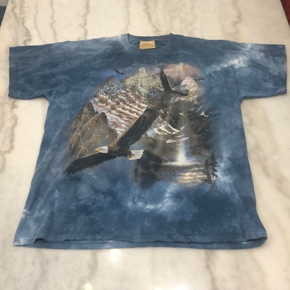 Vintage 2004 The Mountain Tees Bald Eagles American Flag Size Large Blue TieDye